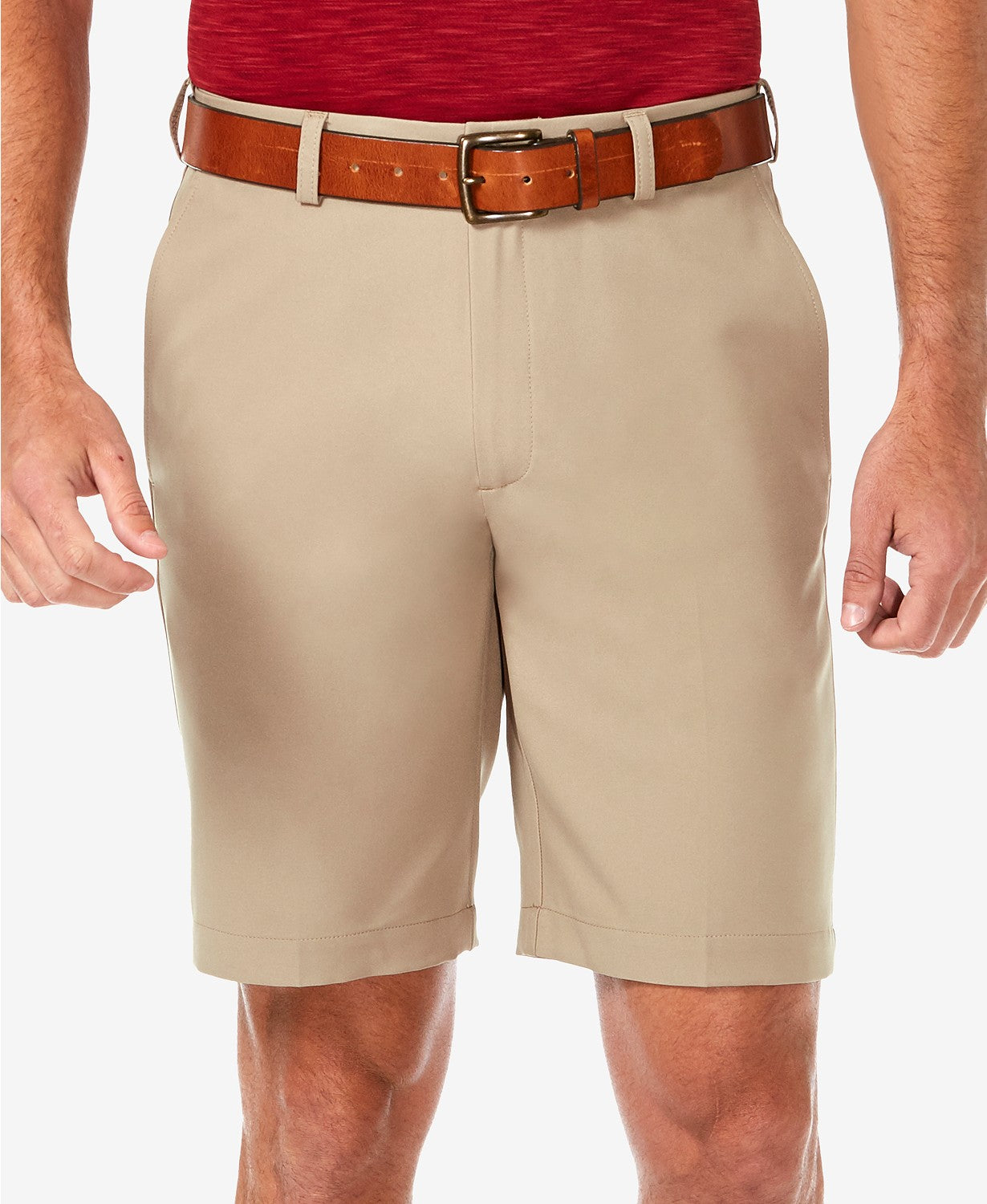 Haggar Mens Classic fit Casual Shorts 48 Beige Solid