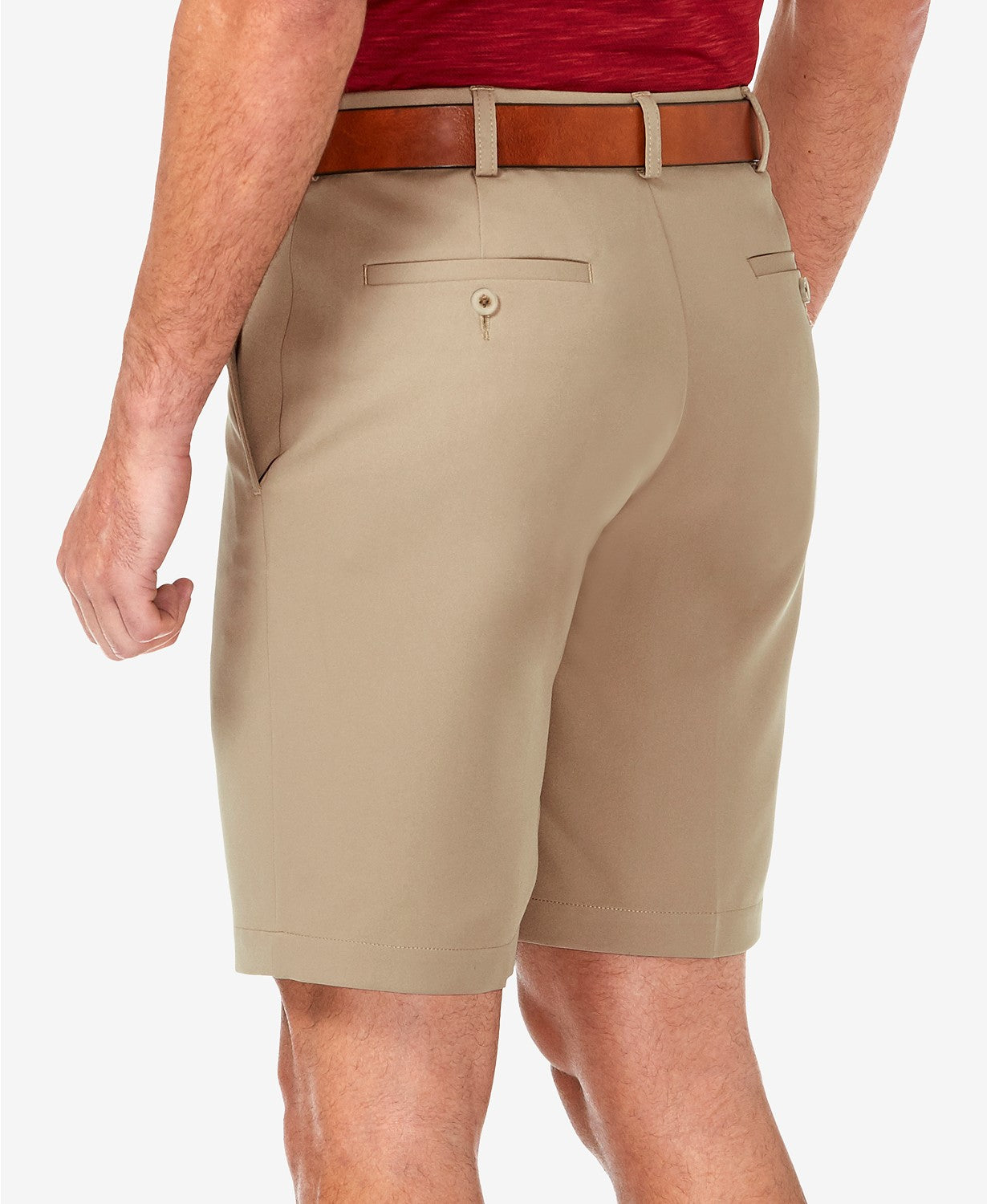 Haggar Mens Straight fit Casual Khaki Shorts 48 Beige Solid Stretch