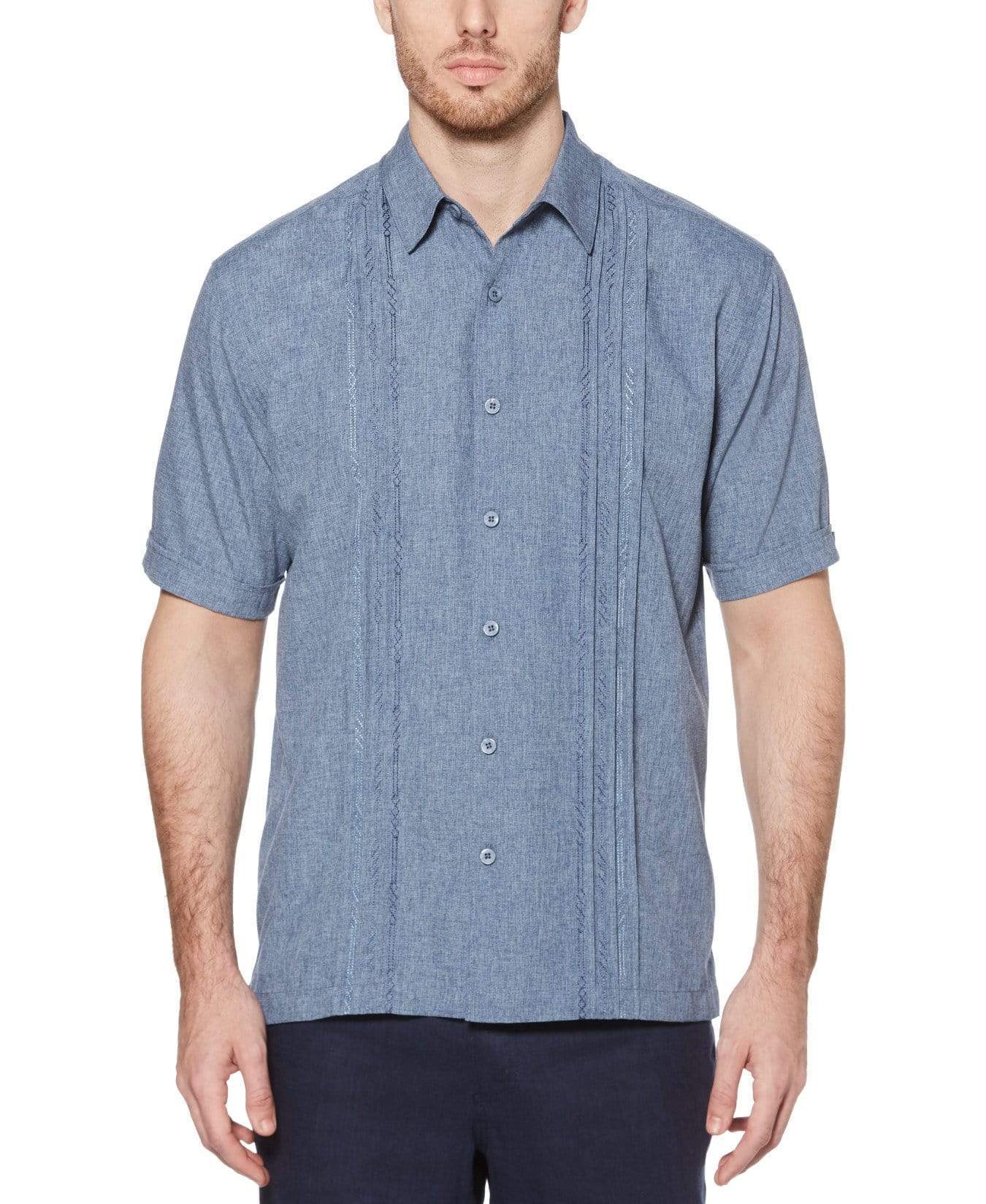 Cubavera Men's Big & Tall Embroidered Chambray Button Down Shirt Dress Blue 5XL