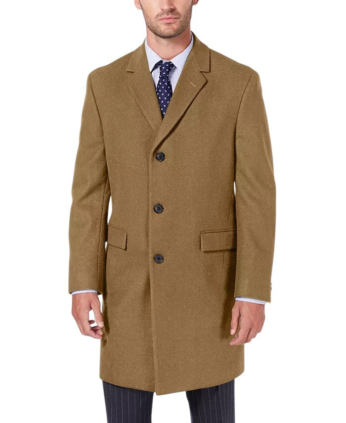 Nautica Mens Classic fit Overcoat Coat 36 R Camel Solid Wool