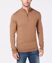 Club Room Men's Regular-Fit 1/4-Zip Sweater XL Light Brown Merino Wool
