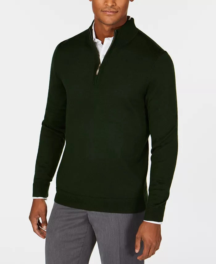 Club Room Mens Regular Fit 1/4 Zip Ivy League Sweater Green Large