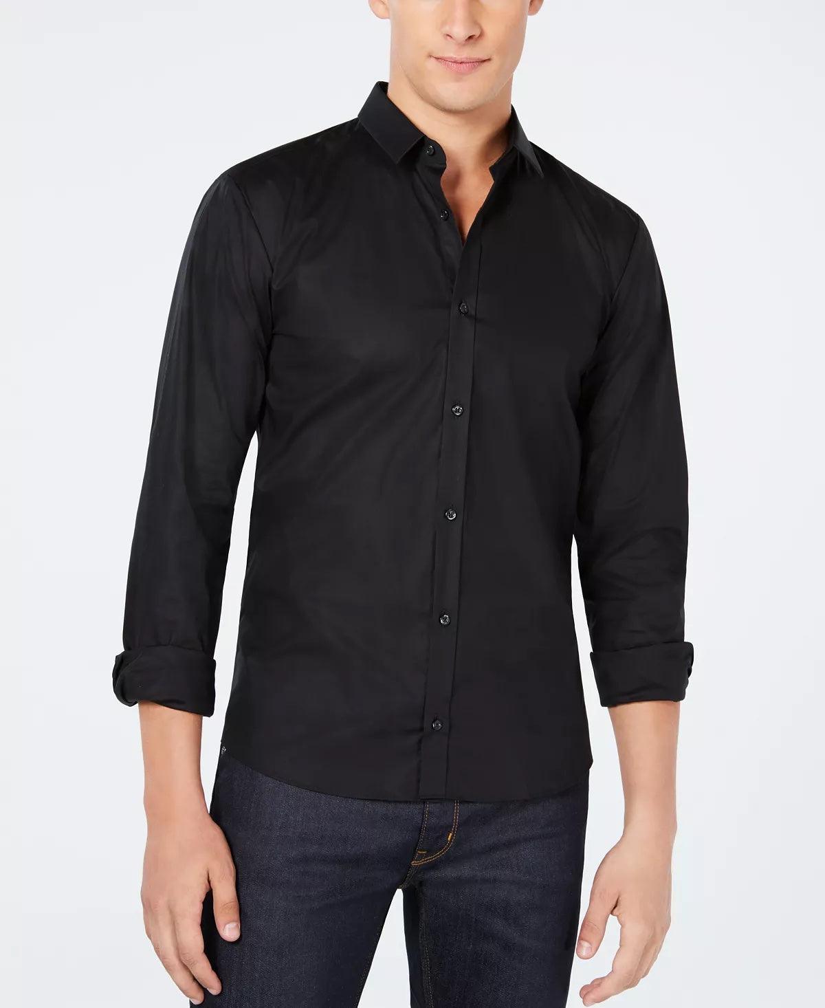 HUGO BOSS Mens Extra Slim-Fit Dress Shirt Large Black Button Down