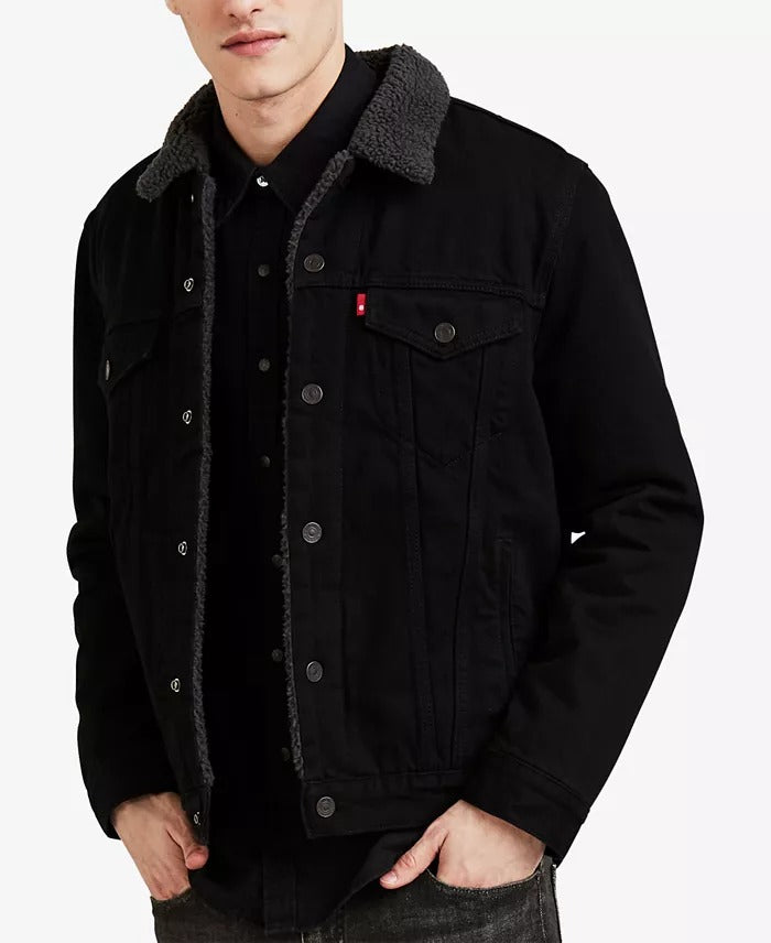 Levi's Men's Regular Fit Sherpa Denim Trucker Jacket Medium Black
