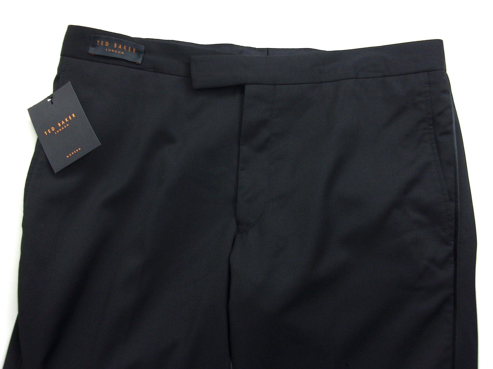 TED BAKER Josh Wool Slim Fit Tuxedo Dress Pants Size 32 Flat Front Black