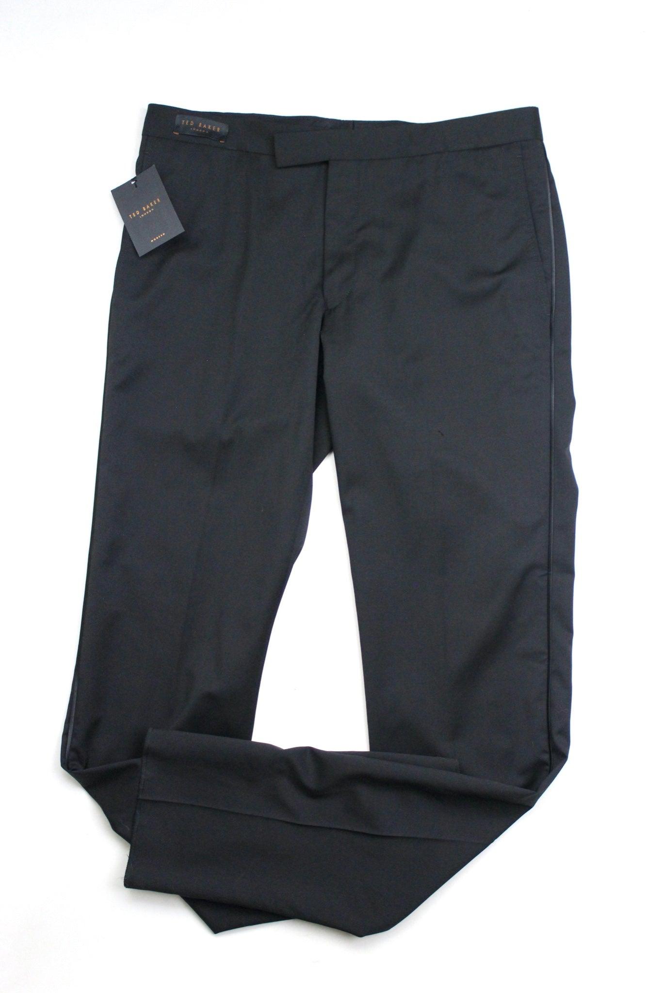 TED BAKER Josh Wool Slim Fit Tuxedo Dress Pants Size 32 Flat Front Black