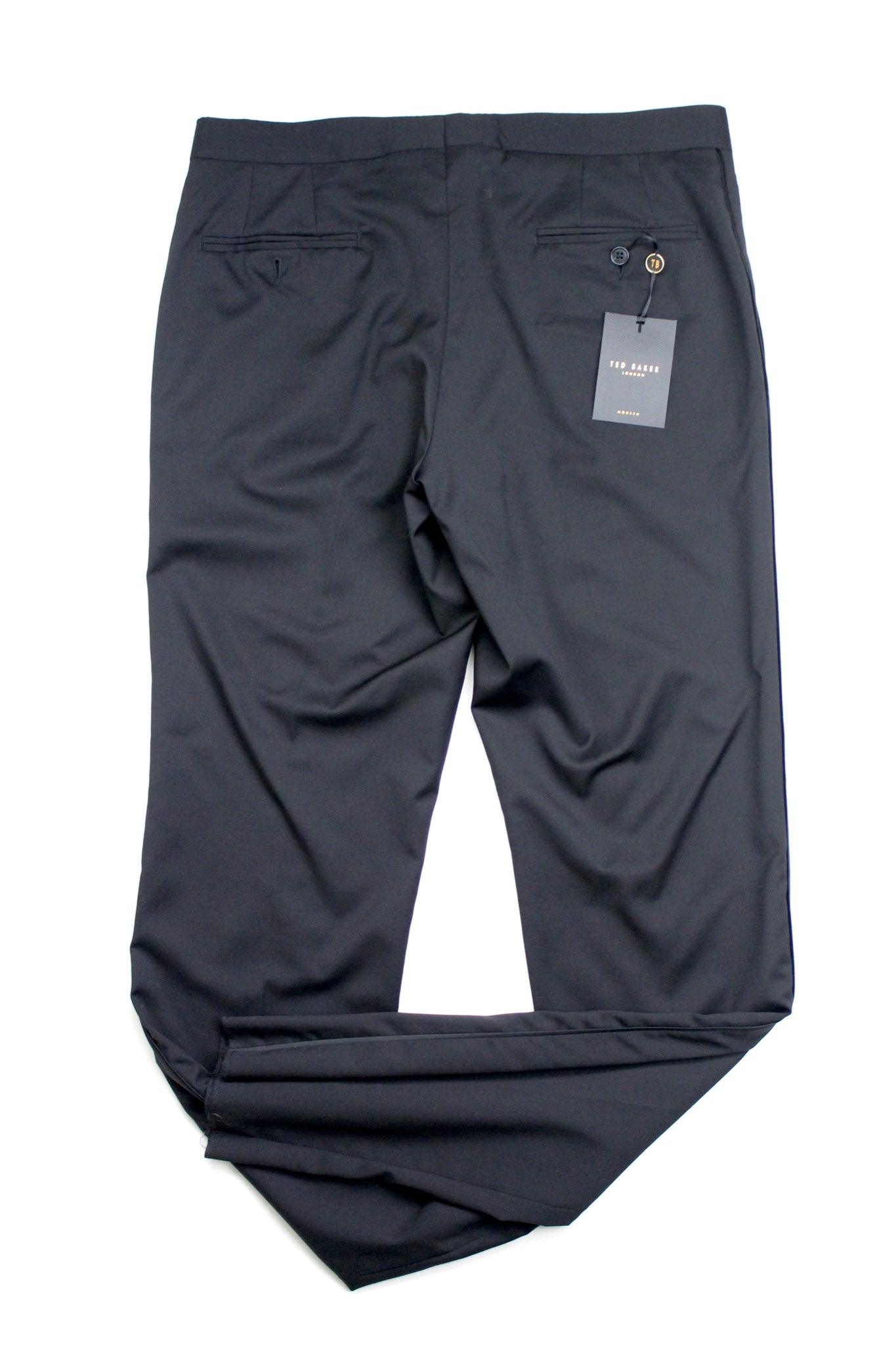 TED BAKER Josh Wool Slim Fit Tuxedo Dress Pants Size 32 Flat Front Black