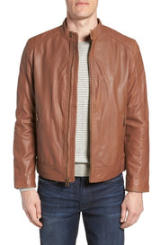 Cole Haan Men's Washed Leather Moto Jacket Small Cognac Brown