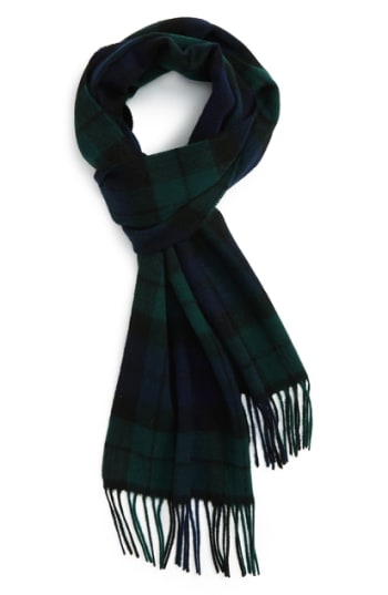 Barbour New Check Lambswool Cashmere Scarf Dark Navy  Blue Multi