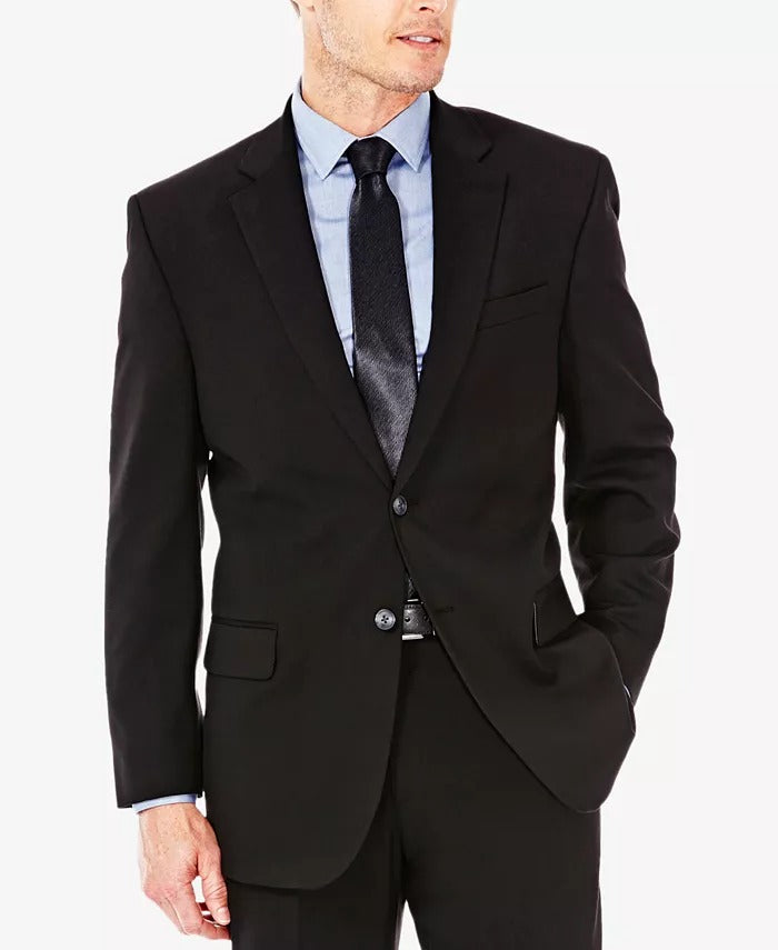 Haggar Mens Classic fit Suit Jacket Blazer 44 L Black Solid Stretch