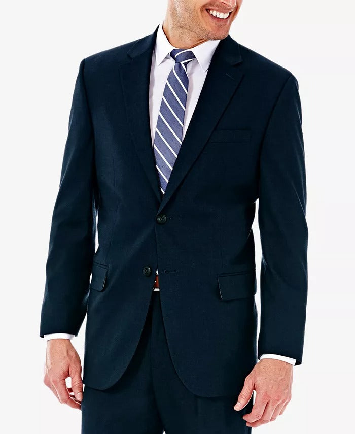 Haggar Mens Classic Fit fit Suit Jacket Blazer 50 R Navy Blue Solid Stretch