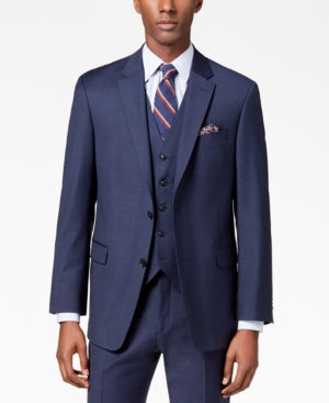 Tommy Hilfiger Mens Modern Fit TH Flex Suit Jacket Blue Sharkskin 56R