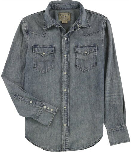 Polo Ralph Lauren Men's Classic Fit Western Button Down Shirt Blue Small