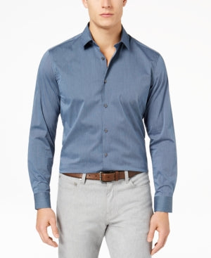 Alfani Men's Stretch Modern Stripe Button Down Shirt Neo Navy Blue Small