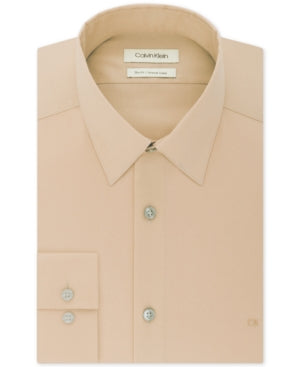 Calvin Klein Mens Slim fit Dress Shirt Medium 15.5 in 34-35 Brown Solid