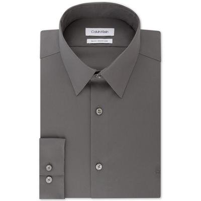 Calvin Klein Mens Slim fit Long Sleeve Button-Up Shirt Large Grey Solid Stretch