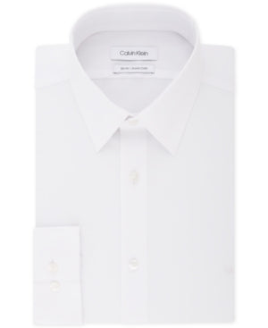Calviin Klein Mens Slim Fit Stretch Button Down Dress Shirt White Medium