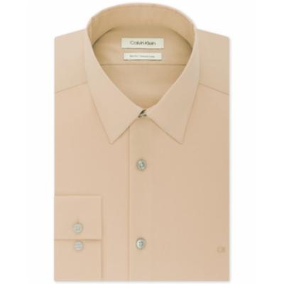 Calvin Klein Mens Slim fit Dress Shirt XL 17 in 34-35 Beige Solid