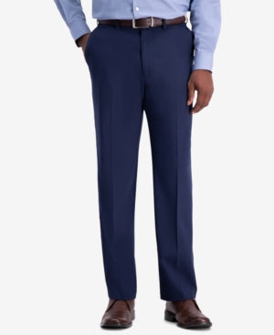 Haggar Mens Classic fit Dress Pants 40 / 32 Navy Blue Solid Stretch