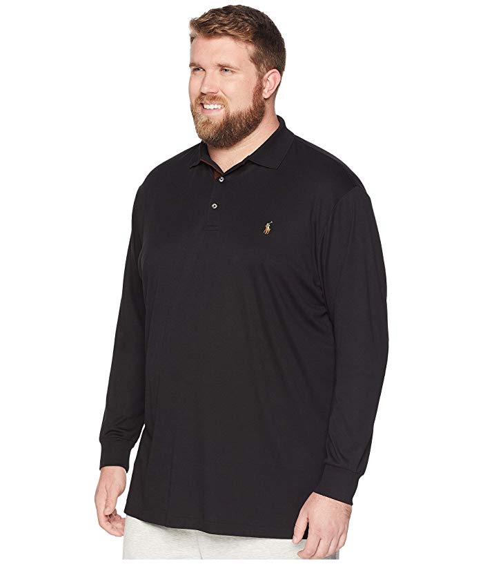 Polo Ralph Lauren Mens Regular fit Long Sleeve Polo Shirt 3XB Black Solid