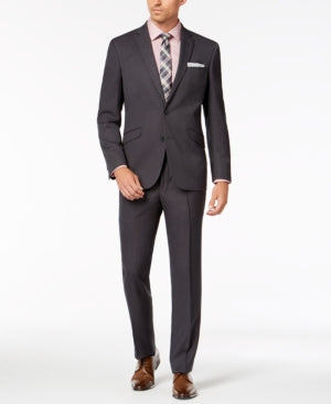 Kenneth Cole Mens Slim fit 2 Piece Suit 42 R / 35 Waist Pin Dot Black Stretch