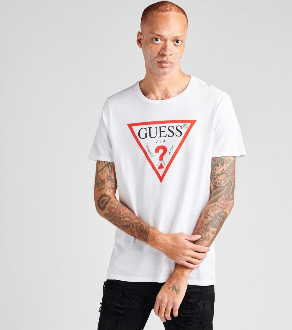 GUESS Mens Classic Logo Crewneck Short Sleeve T Shirt White 2XL
