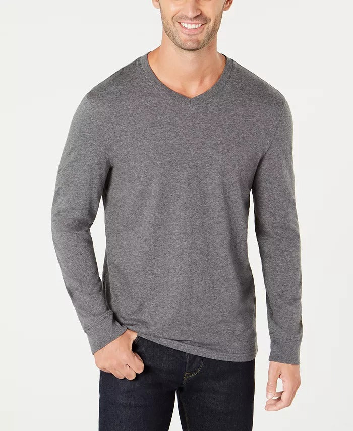 Club Room Men's Charcoal Heather Long Sleeve V-Neck T Shirt XXL 2XL