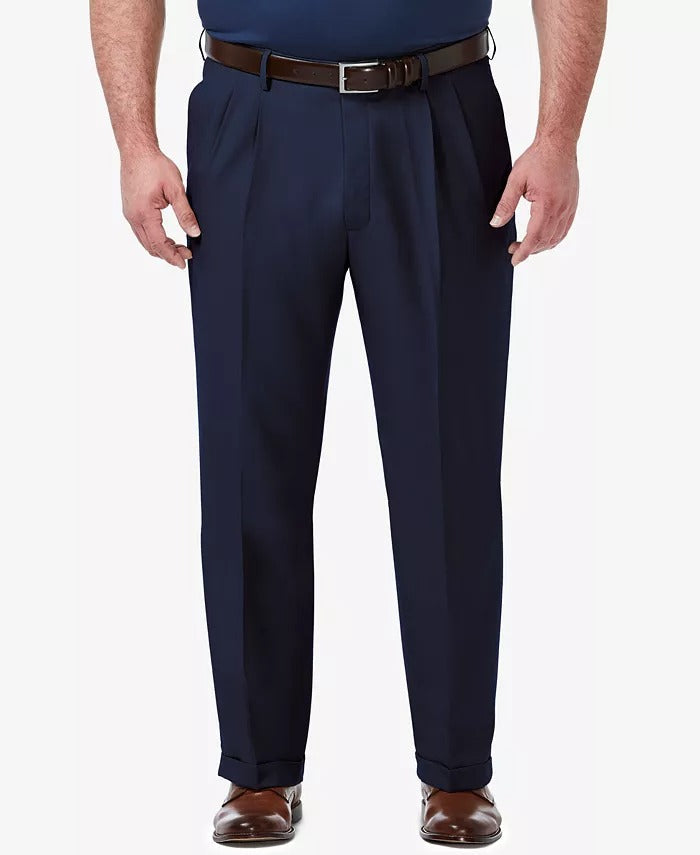 Haggar Men's Big Tall Classic Fit Flat Front Suit Dress Pants Blue