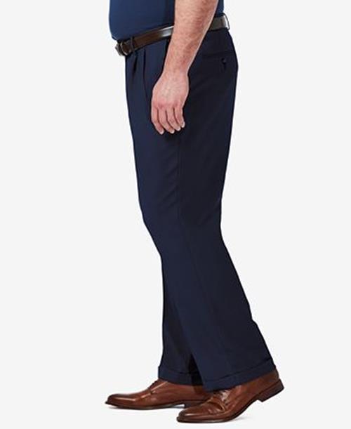 Haggar Mens Classic fit Dress Pants 46 / 32 Navy Blue Solid Stretch