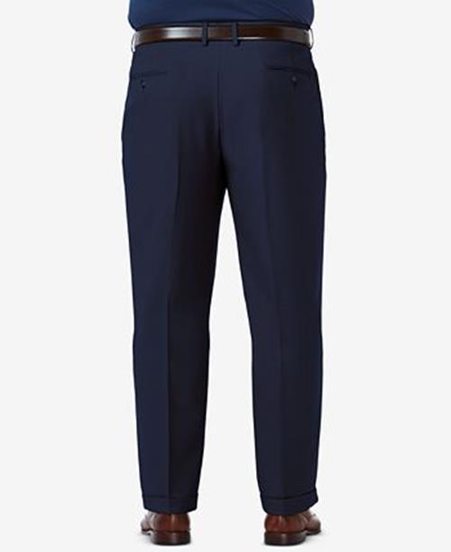 Haggar Mens Classic fit Dress Pants 46 / 32 Navy Blue Solid Stretch