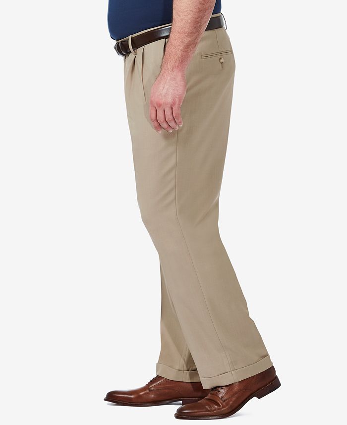 Haggar Men's Big Tall Classic Fit Solid Pleated Suit Dress Pants Brown  48 x 30