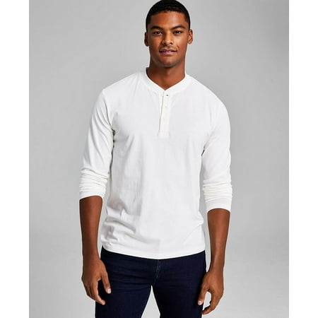 And Now This Mens Long Sleeve Henley T Shirt  White Medium