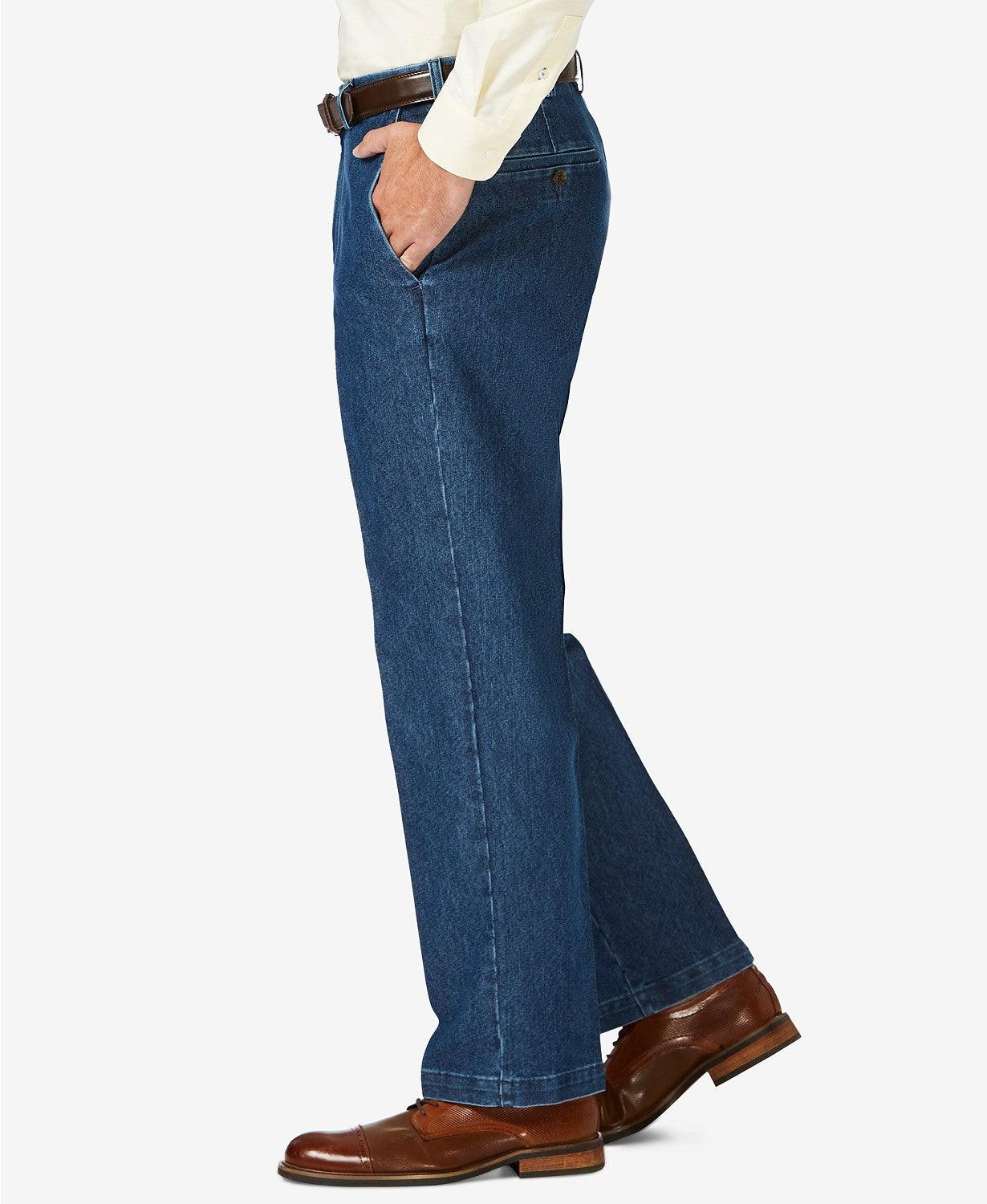 Haggar Men's Stretch Denim Flat Front Trouser Pants Classic Fit 38 x 30