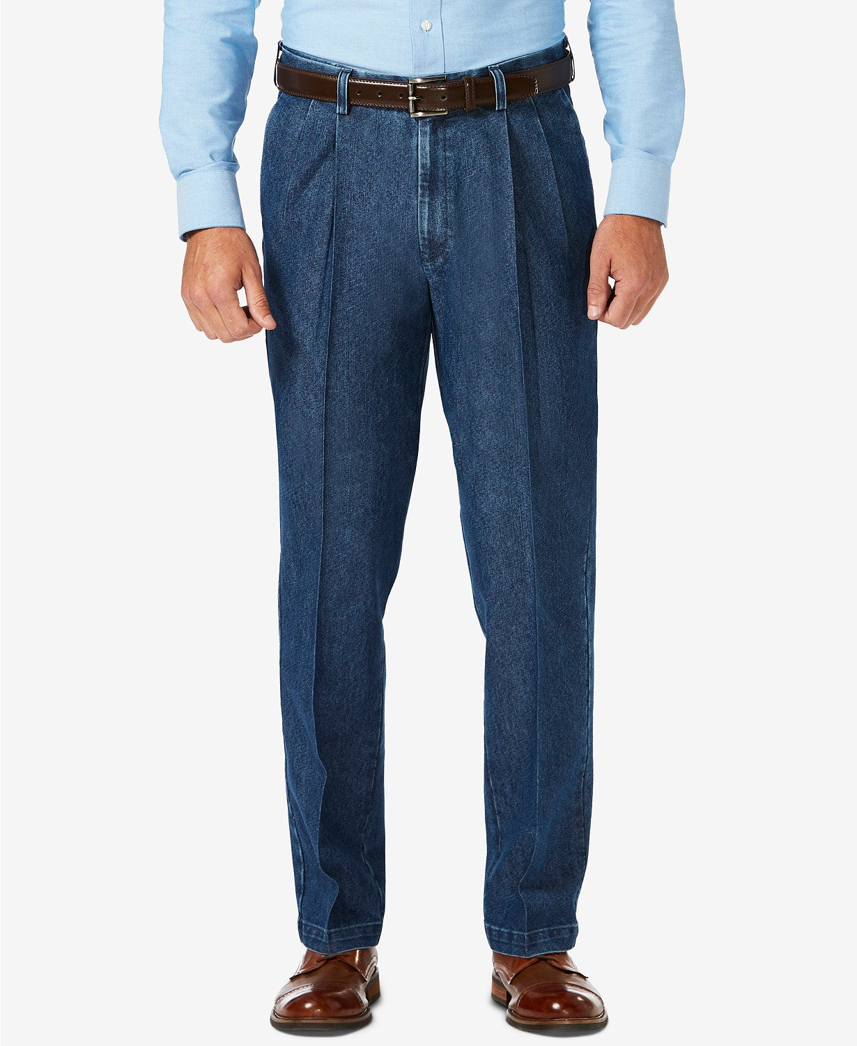 Haggar Mens Classic fit Cotton Dress Pants 34 / 32 Blue Solid