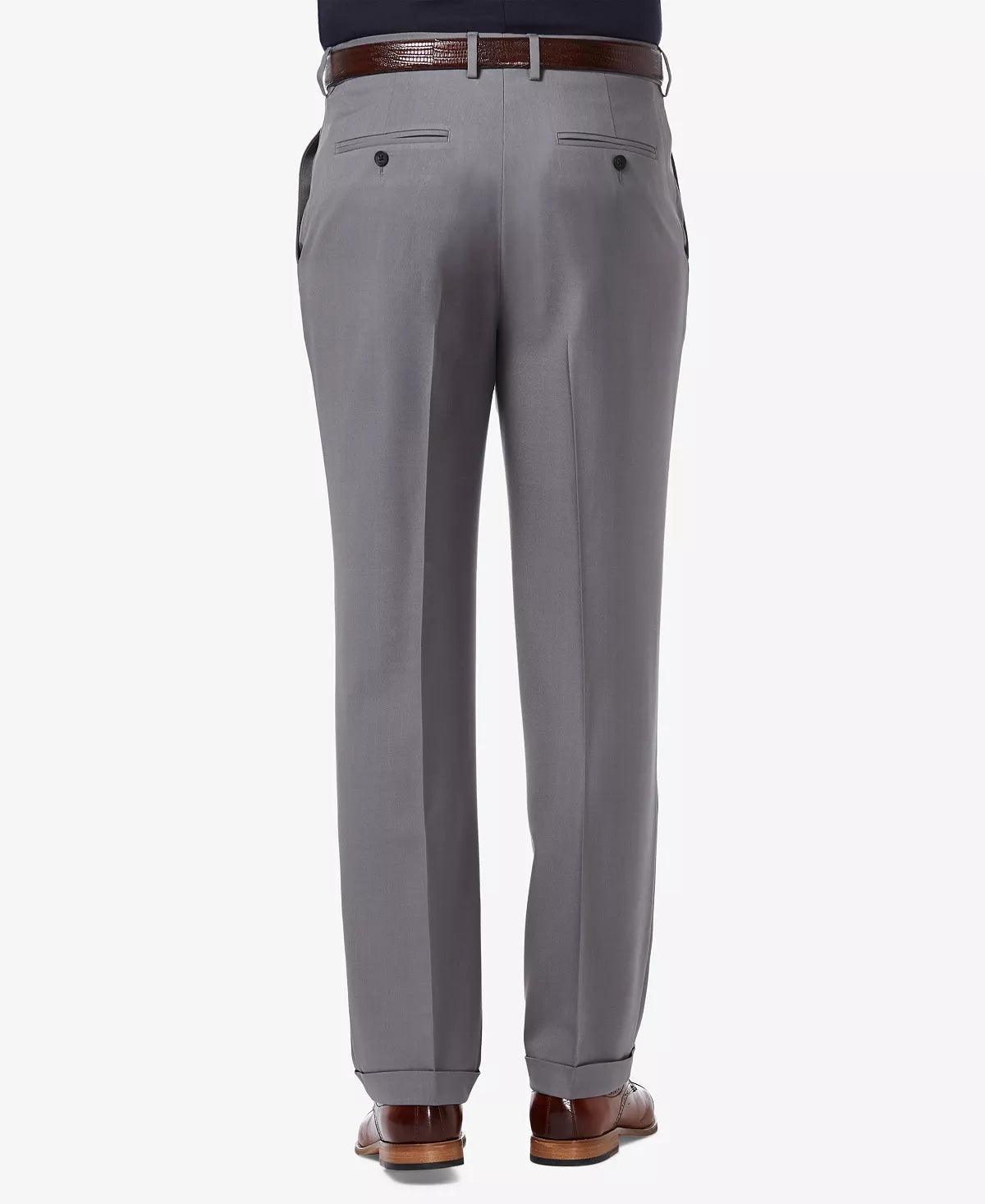 Haggar Mens Classic Pleated Front Premium Stretch Pants Grey 34 x 32