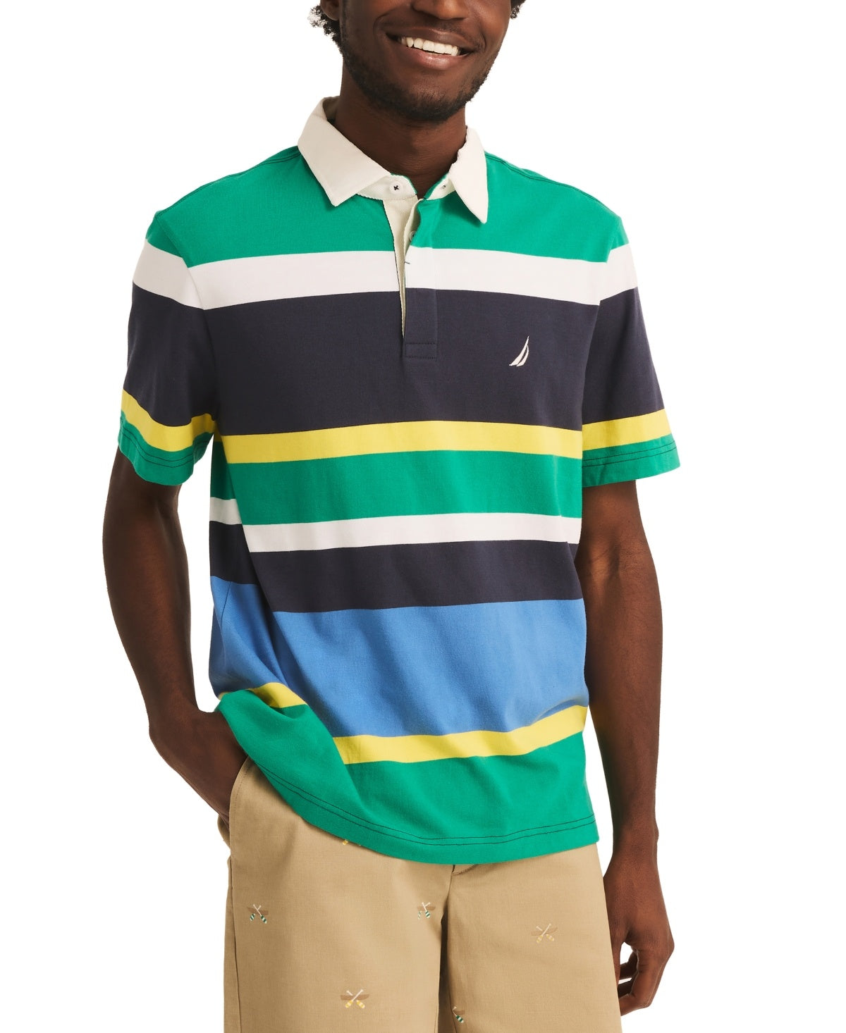 Nautica Men Regular fit Short Sleeve Polo Shirt XXL Blue Striped