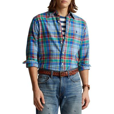 Polo Ralph Lauren Mens Classic fit Long Sleeve Button-Up Shirt Small Blue Plaid