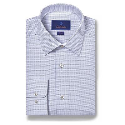 David Donahue Mens Dobby Micro Trim Fit Button Down Dress Shirt Blue 16 34 35