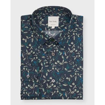 Paul Smith Mens Floral Slim Fit Button Down Shirt 16.5 Navy Blue - Green