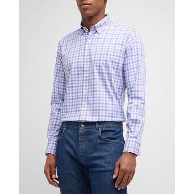 Peter Millar Mens Regular fit Long Sleeve Button-Up Shirt Small Purple Check