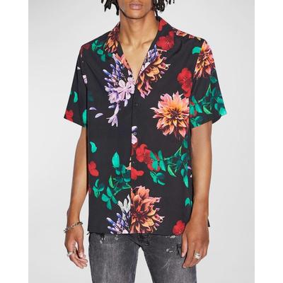 Ksubi Men Regular fit Short Sleeve Button-Up Shirt Large Black Floral