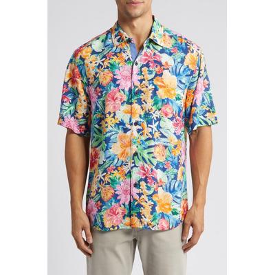 Tommy Bahama Men Loose fit Short Sleeve Button-Up Shirt Small Orange Floral