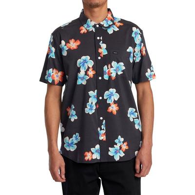 Rvca Mens Regular fit Short Sleeve Button-Up Shirt Medium Blue Floral