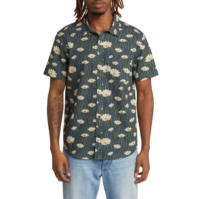 Rvca Mens Regular fit Short Sleeve Button-Up Shirt Small Blue Floral