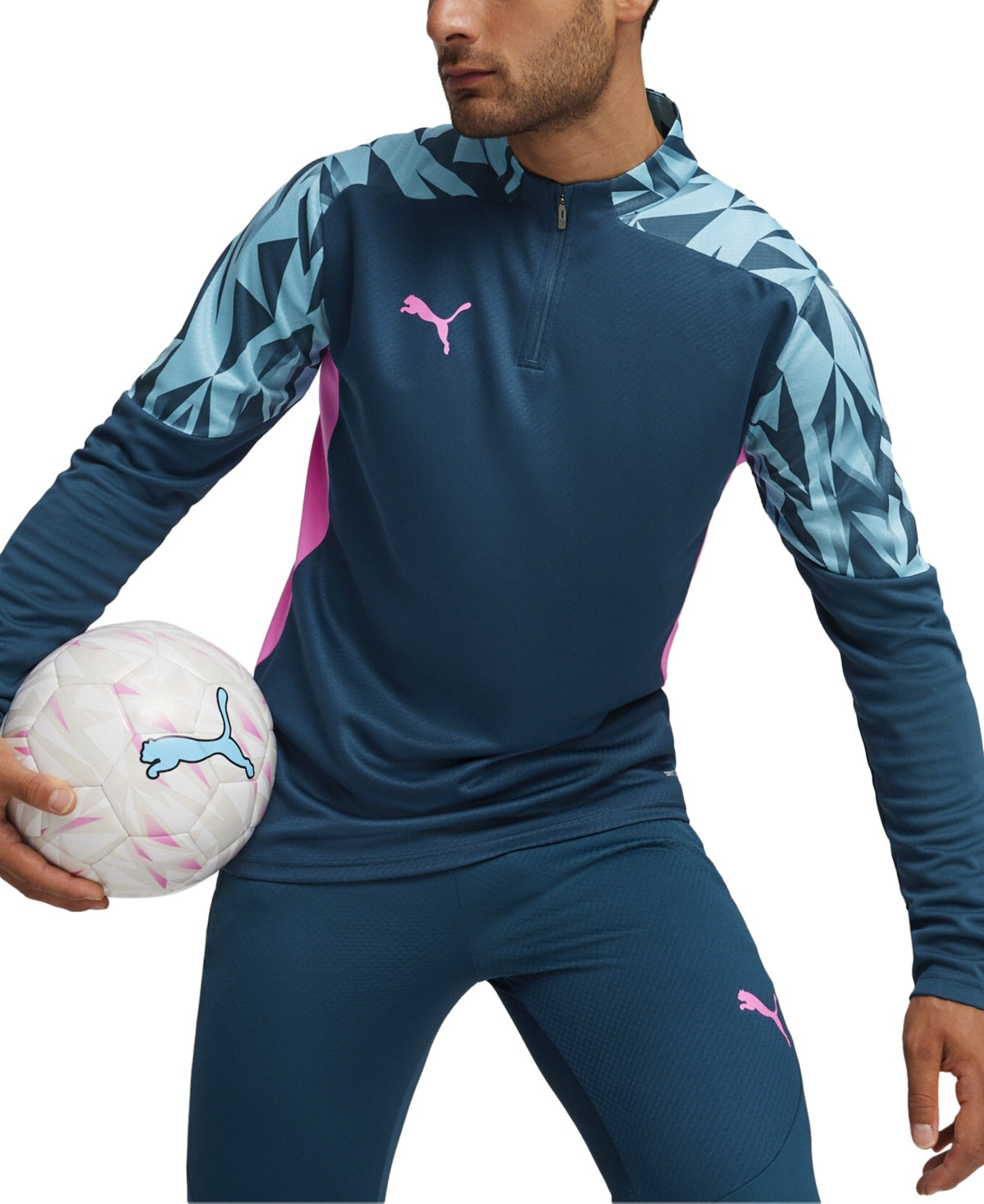 Puma Mens  fit Quarter Zip T-Shirt Shirt Large Blue Moisture Wicking