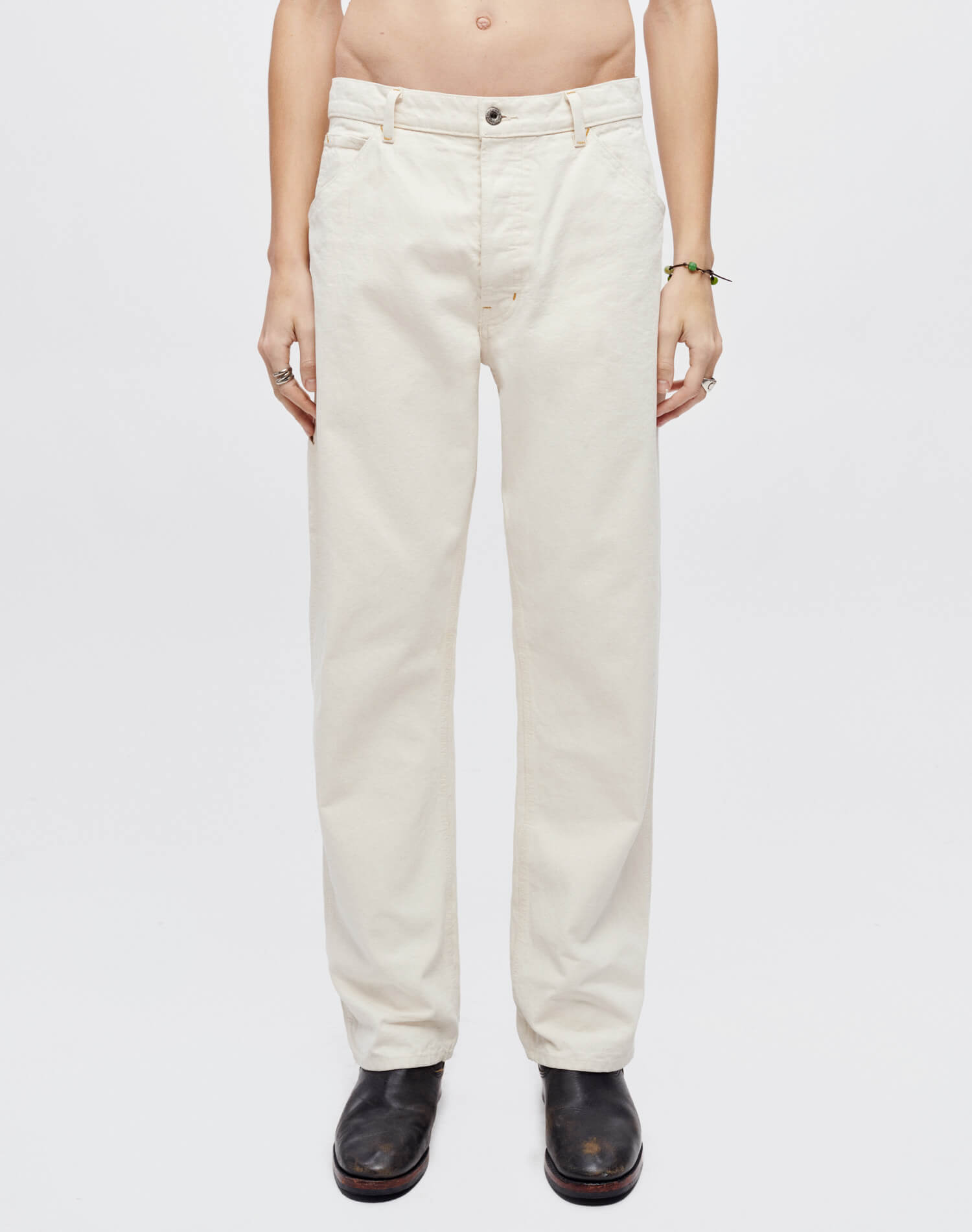Re/done Mens Modern fit Painter Pants 32 / 32 Beige Solid