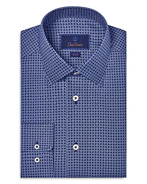 David Donahue Mens Medallion Slim Fit Button Down Dress Shirt Blue 15 32 33