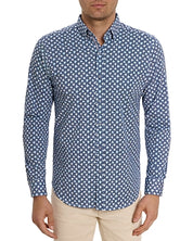 Robert Graham Mens Slim Senan Knit Button Down Shirt Blue Large