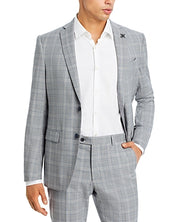 John Varvatos Star USA Mens Plaid Slim Fit Suit Jacket 38R Light Grey Sport Coat