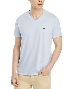 LACOSTE Men's Cotton Short Sleeve V Neck T Shirt Light Blue XL